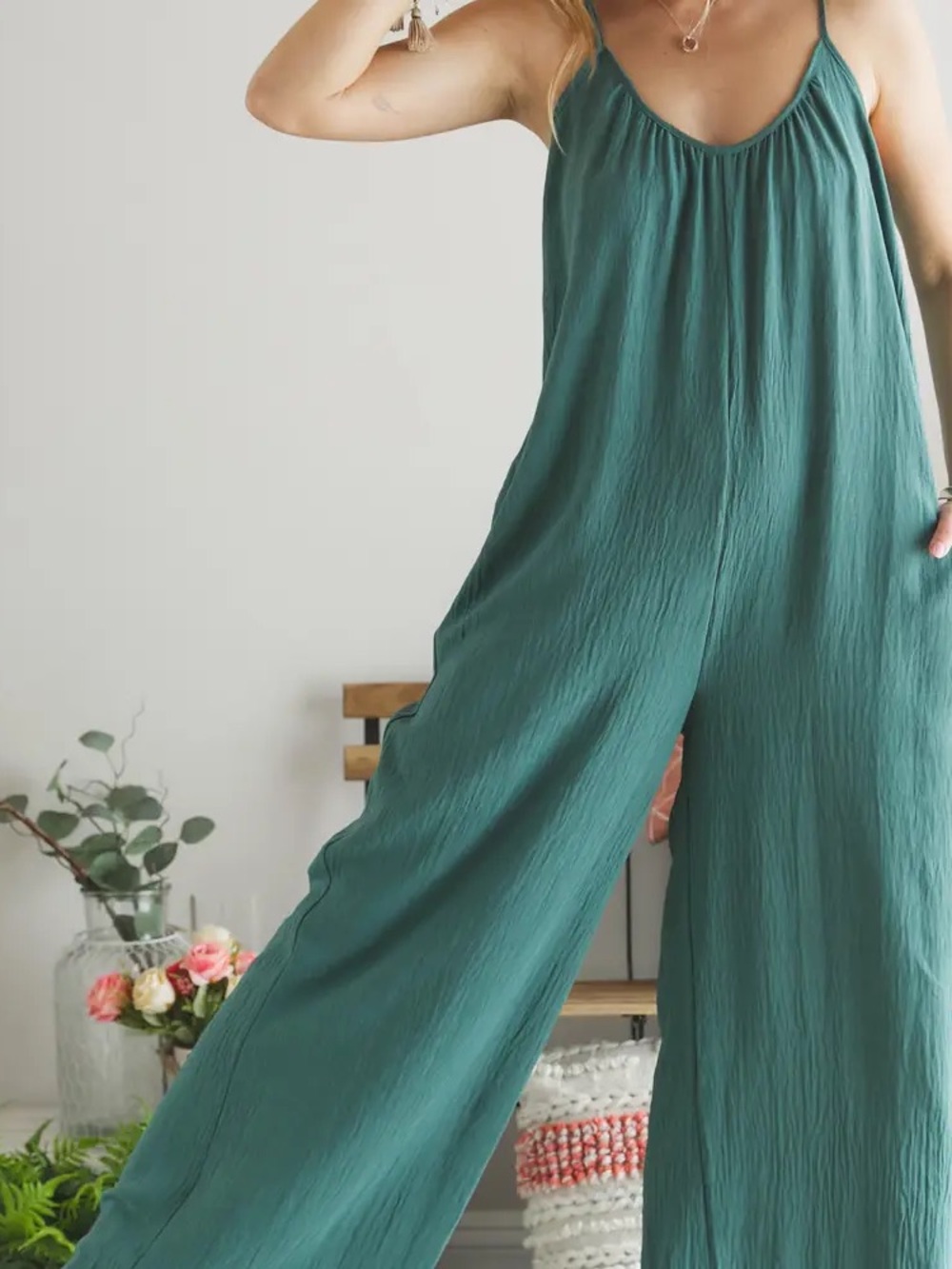 ADORA Teal Sleeveless Wide-Leg Jumpsuit